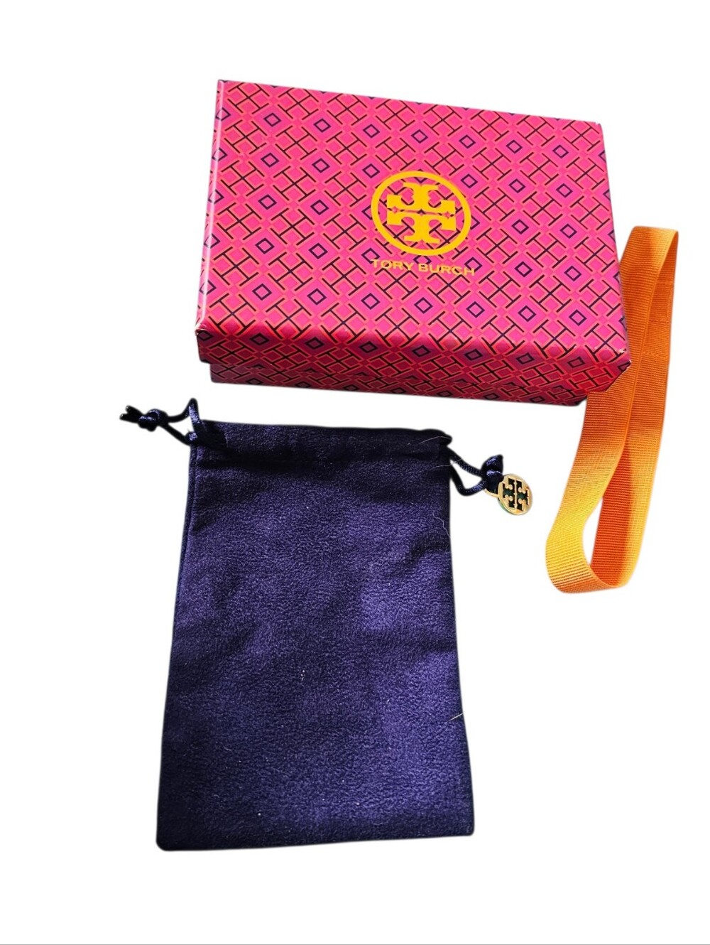 Tory Burch Empty Jewelry Gift Box, Ribbon & Charm Dust Bag Set